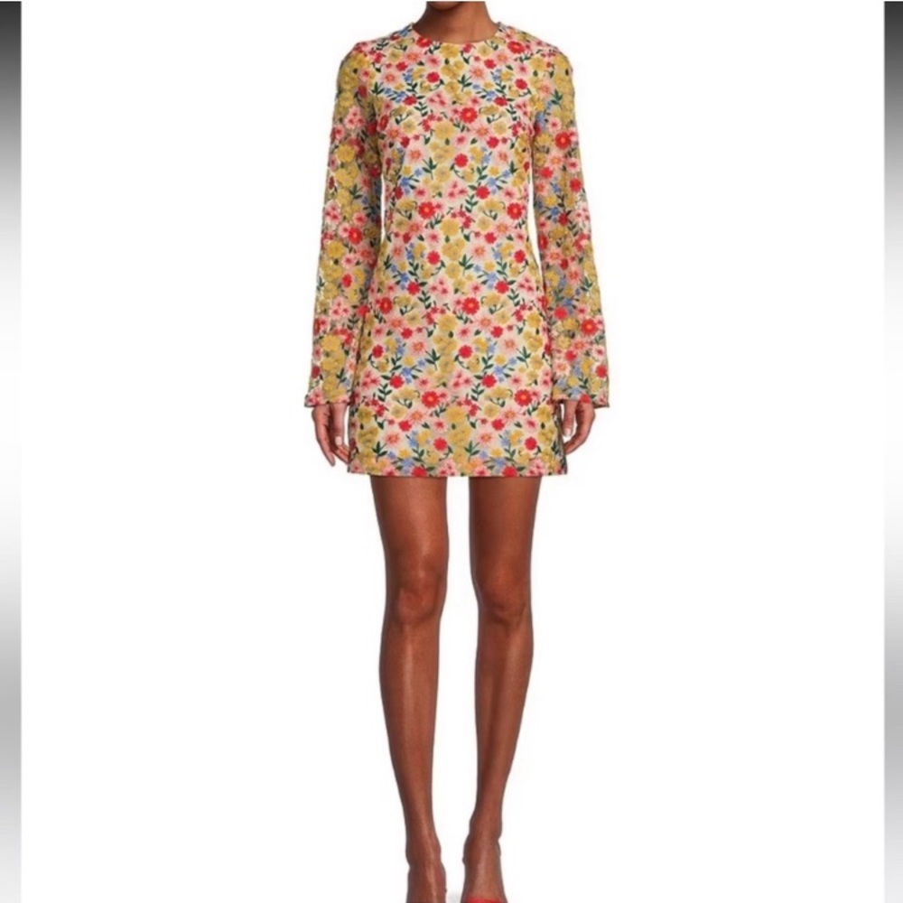 ANTONIO MELANI Pink and Orange Sheath Dress with Bell Sleeves